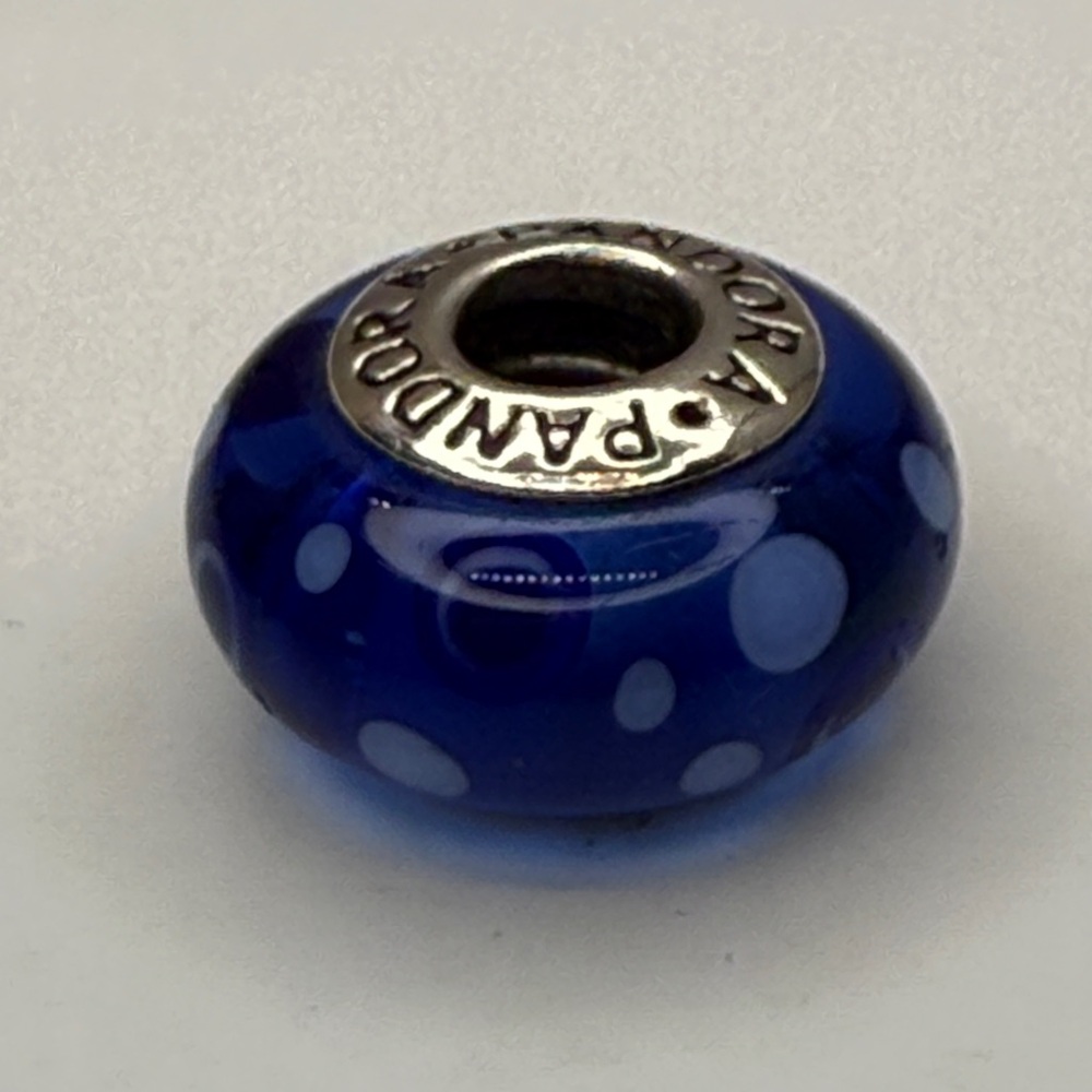 Authentic Retired Pandora Blue Polka Dot Murano Glass Charm ALE